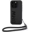BMW BMHCP15L23RMRLK iPhone 15 Pro 6.1", Signature Leather Wordmark hátlap, tok zsinórral, fekete