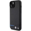 BMW Leather Carbon hátlap, bőr tok iPhone 15 Plus, fekete