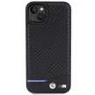 BMW Leather Carbon hátlap, bőr tok iPhone 15 Plus, fekete