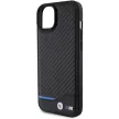 BMW Leather Carbon hátlap, bőr tok iPhone 15 Plus, fekete