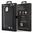 BMW Leather Carbon hátlap, bőr tok iPhone 15 Plus, fekete