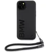 BMW BMHCP15M23RMRLK iPhone 14 Plus/15 Plus 6.7", Signature Leather Wordmark zsinórral hátlap, tok, fekete