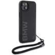 BMW BMHCP15M23RMRLK iPhone 14 Plus/15 Plus 6.7", Signature Leather Wordmark zsinórral hátlap, tok, fekete