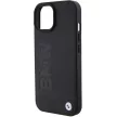 BMW Leather Hot Stamp hátlap, bőr tok iPhone 15 Plus, fekete
