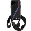 BMW BMHCP15S23PSVTK iPhone 15/14/13, M Edition Carbon Tricolor Lines & Strap hátlap, tok, fekete