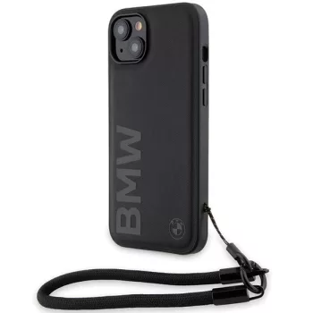   BMW BMHCP15S23RMRLK iPhone 15 6.1", Signature Leather Wordmark zsinór, hátlap, tok, fekete