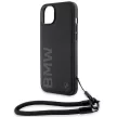 BMW BMHCP15S23RMRLK iPhone 15 6.1", Signature Leather Wordmark zsinór, hátlap, tok, fekete