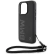 BMW BMHCP15X23RMRLK iPhone 15 Pro Max 6.7", Hard Case Signature Leather Wordmark zsinórral, fekete
