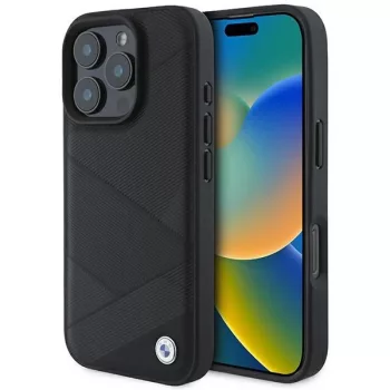   BMW Signature Leather Crossing Lines BMHCP16L23RCGPPK iPhone 16 Pro 6.3" hátlap, tok, fekete