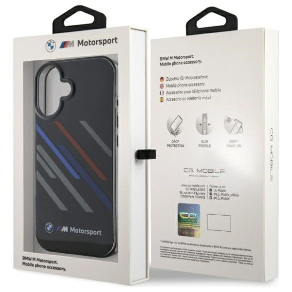 BMW iPhone 16 Plus Motosport IML Random Stripes (BMHCP16M23HTRAK) hátlap, tok, fekete