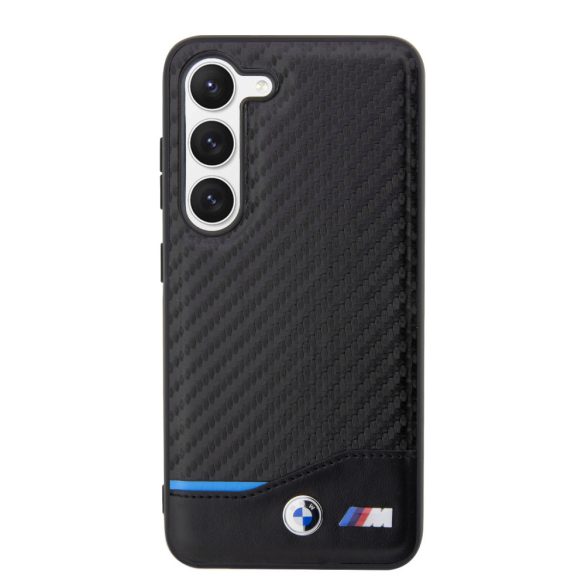 BMW Samsung Galaxy S23 Leather Carbon (BMHCS23S22NBCK) hátlap, tok, fekete