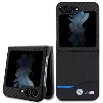 BMW Leather Carbon bőr tok Samsung Galaxy Z Flip 5, fekete