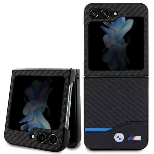 BMW Leather Carbon bőr tok Samsung Galaxy Z Flip 5, fekete