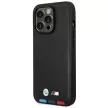 BMW BMHMP14L22PTDK iPhone 14 Pro 6.1 " Leather Stamp Tricolor Magsafe hátlap, bőr tok, fekete