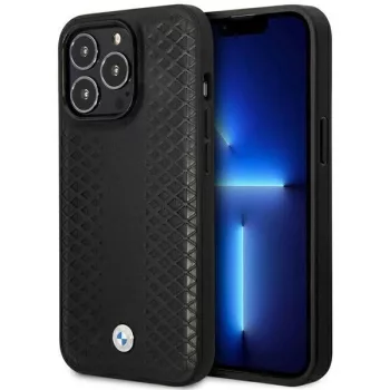   BMW BMHMP14L22RFGK Leather Diamond Pattern MagSafe iPhone 14 Pro 6.1" hátlap, bőr tok, fekete
