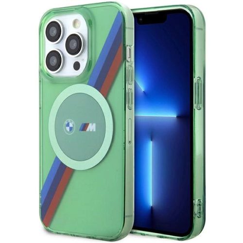 BMW BMHMP15LHDTN iPhone 15 Pro 6.1", M Tricolor Stripes MagSafe hátlap, tok, zöld