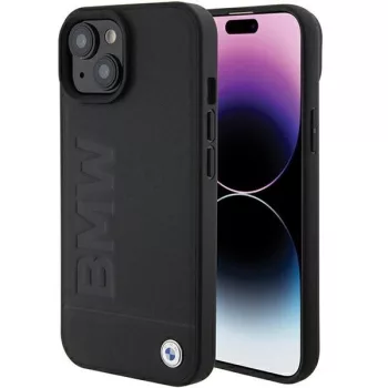   BMW MagSafe Leather Hot Stamp hátlap, bőr tok iPhone 15 Plus, fekete