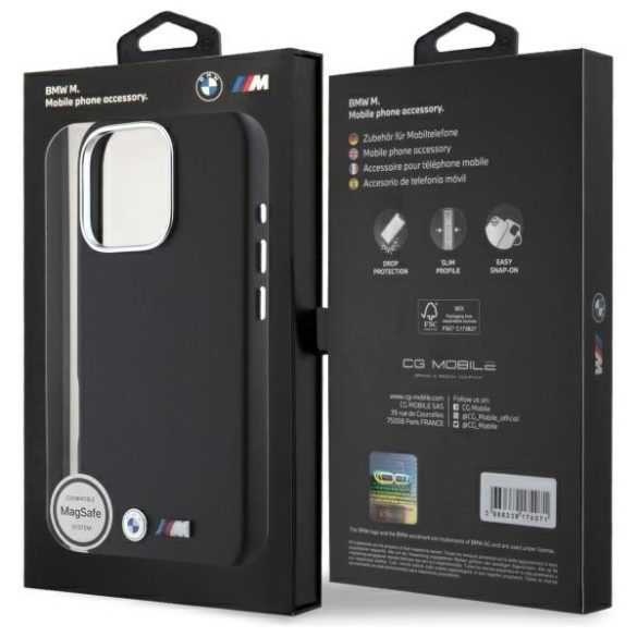 BMW iPhone 16 Pro M Smooth Full Wrapped Metal (BMHMP16L23PMWK) Magsafe kompatibilis hátlap, tok, fekete