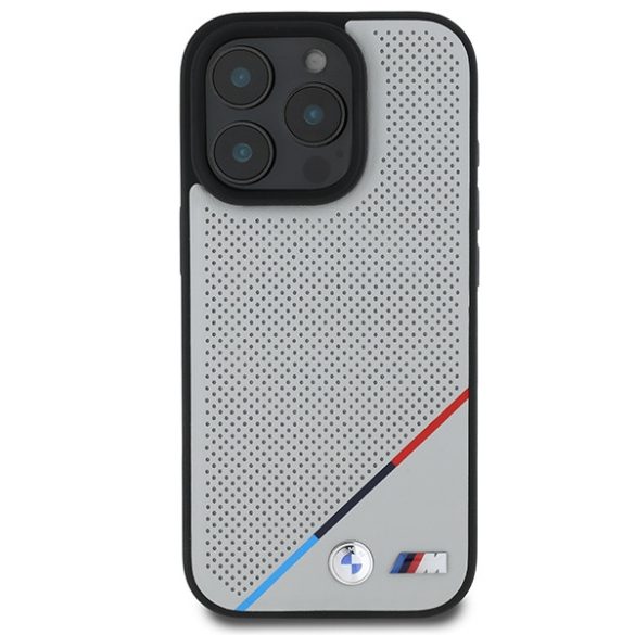 BMW iPhone 16 Pro M Perforated Tricolor Line(BMHMP16L23PUPDG) Magsafe kompatibilis hátlap, tok, szürke