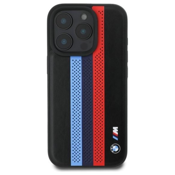 BMW iPhone 16 Pro M Perforated Tricolor Printed Stripes (BMHMP16L23PUPTK) Magsafe kompatibilis hátlap, tok, fekete