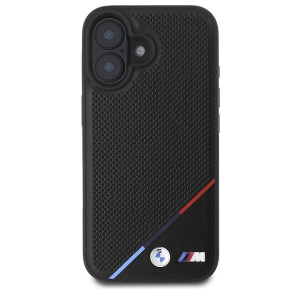 BMW iPhone 16 M Perforated Tricolor Line MagSafe (BMHMP16S23PUPDK) Magsafe kompatibilis hátlap, tok, fekete