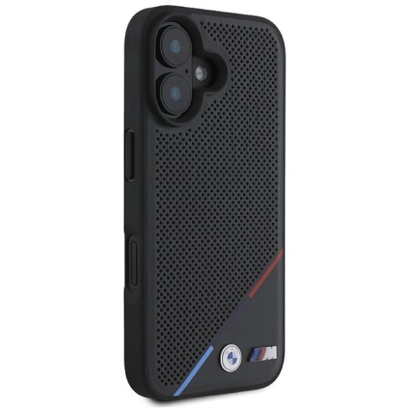 BMW iPhone 16 M Perforated Tricolor Line MagSafe (BMHMP16S23PUPDK) Magsafe kompatibilis hátlap, tok, fekete