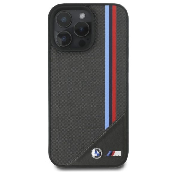 BMW iPhone 16 Pro Max Stripes MagSafe M Meshed Tricolor (BMHMP16X23PUTRA) Magsafe kompatibilis hátlap, tok, fekete