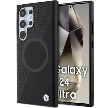   BMW Samsung Galaxy S24 Ultra Signature Leather Half Textured & Circle MagSafe (BMHMS24L23RTPK) MagSafe hátlap, tok, fekete
