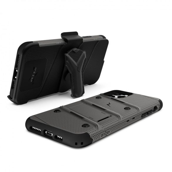 Zizo Bolt Cover iPhone 11 Max ütésálló hátlap, tok és edzett üvegfólia, fekete-szürke