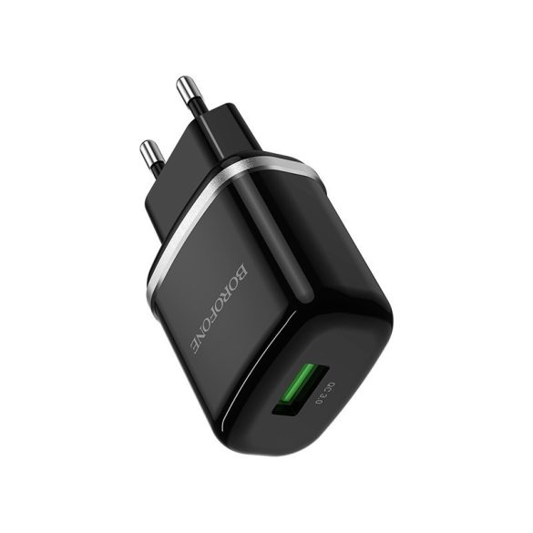Borofone Travel Charger hálózati töltő adapter, gyorstöltő, QC3.0 USB, fekete