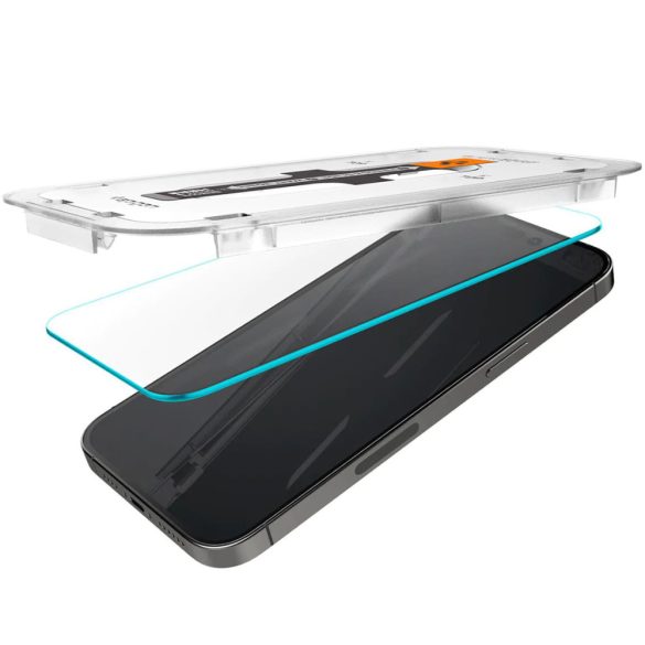 Spigen Glass EZ Fit iPhone 15 Pro kijelzővédő üvegfólia felrakó kerettel, átlátszó