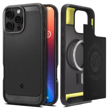   Spigen Rugged Armor Mag Magsafe case iPhone 16 Pro Max MagSafe ütésálló hátlap, tok, matt, fekete
