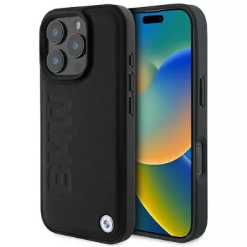   BMW case iPhone 16 Pro 6,3" BMHCP16LSLLBK Hardcase Leather Hot Stamp tok, fekete