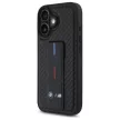 BMW case iPhone 16 6,1" BMHCP16SGSPCCK Hardcase M Grip Stand Smooth and Carbon tok, fekete