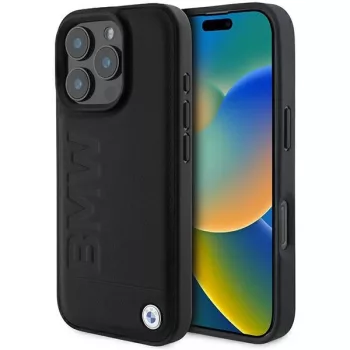   BMW case iPhone 16 Pro Max 6,9" BMHCP16XSLLBK Hardcase Leather Hot Stamp tok, fekete