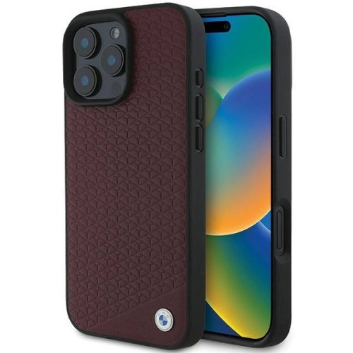 BMW BMHMP16X23RDDR iPhone 16 Pro Max 6.9" tok, piros hardcase Sign Leather Diamond Metal Logo MagSafe
