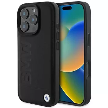   BMW case iPhone 16 Pro Max 6,9" BMHMP16XSLLBK Hardcase Leather Hot Stamp MagSafe tok, fekete