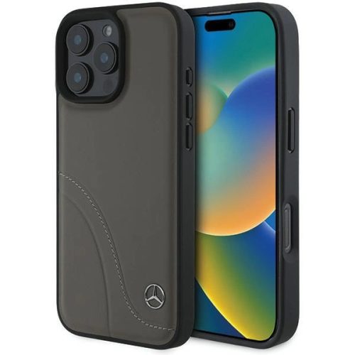Mercedes case iPhone 16 Pro Max 6,9" MEHCP16X23RBCSB Hardcase MB Curved Stitches Leather tok, barna