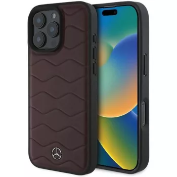   Mercedes case iPhone 16 Pro Max 6,9" MEHCP16X23RWRSR Hardcase MB Waves Leather tok, piros