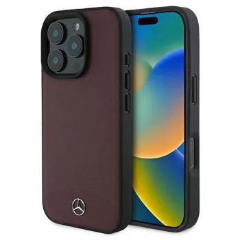   Mercedes case iPhone 16 Pro 6,3" MEHMP16L23RBARR Hardcase Textutok, piros And Plain Leather MagSafe tok, piros