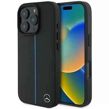   Mercedes case iPhone 16 Pro 6,3" MEHMP16L23RURBK Hardcase MB Blue Line Leather MagSafe tok, fekete