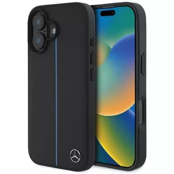   Mercedes case iPhone 16 6,1" MEHMP16S23RURBK Hardcase MB Blue Line Leather MagSafe tok, fekete