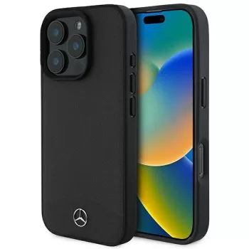   Mercedes case iPhone 16 Pro Max 6,9" MEHMP16X23RBARK Hardcase Textutok, piros And Plain Leather MagSafe tok, fekete