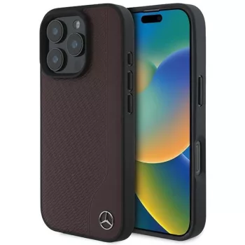   Mercedes MEHMP16X23RBGVR iPhone 16 Pro Max 6.9" tok, piros hardcase MB Wood Imitation Leather MagSafe