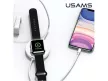 USAMS US-CC096 2in1 Wireless Qi Charger, iPhone, iWatch, AirPods vezeték nélküli töltő, lightning kábellel, fekete