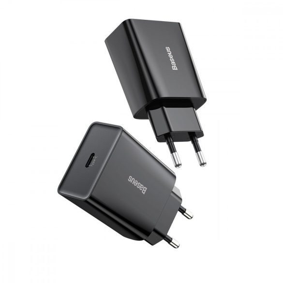 Baseus CCFS-SN01 USB-C, Speed Mini Quick Charger hálózati töltő adapter, gyorstöltés, 20W, QC, PD, 3A, fekete