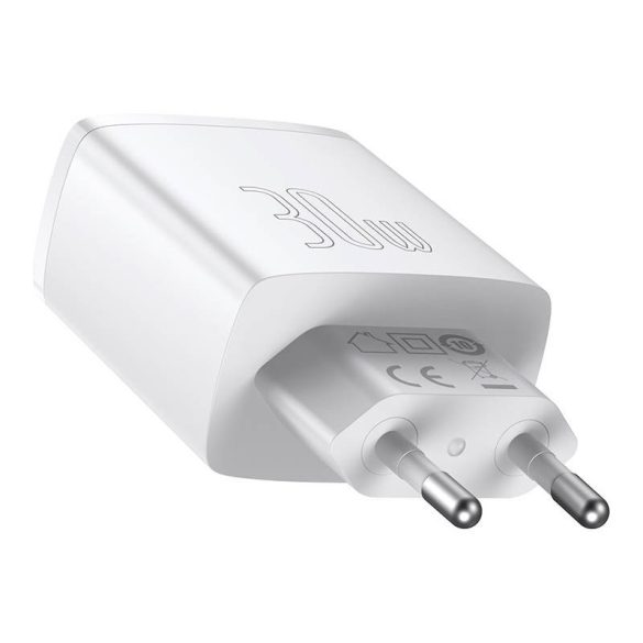Baseus CCXJ-E02 2xUSB+USB-C,Compact Quick Charger hálózati töltő adapter, gyorstöltés, 36W, QC, PD, 3A, fehér