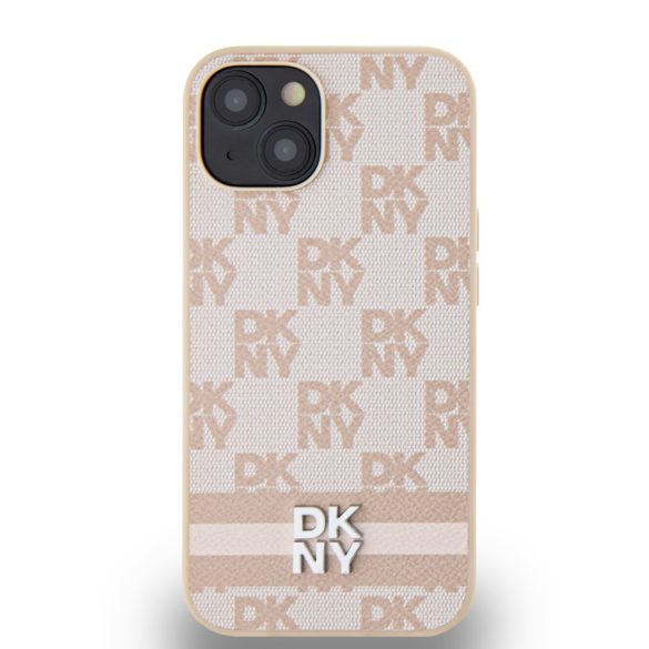 DKNY iPhone 13 PU Leather Checkered Pattern and Stripe DKHCP13MPCPTSSP hátlap, tok, rózsaszín