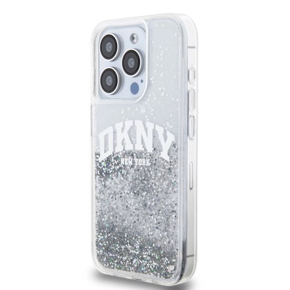 DKNY iPhone 14 Pro Liquid Glitter Arch Logo DKHCP14LLBNAET hátlap, tok, átlátszó