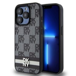   DKNY iPhone 14 Pro PU Leather Checkered Pattern and Stripe DKHCP14LPCPTSSK hátlap, tok, fekete